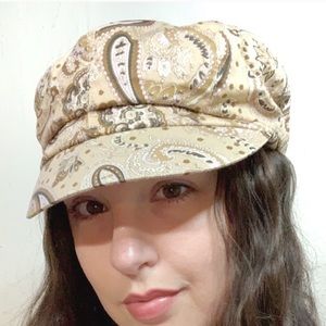 Boho Tan Lavender Paisley Print Paperboy Hat